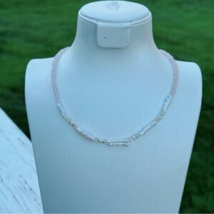 X593 Handmade Freshwater Baroque Pearl & Rose Quartz Necklace